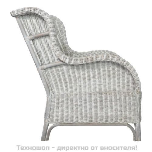 Диван с възглавница, сив, естествен ратан и лен