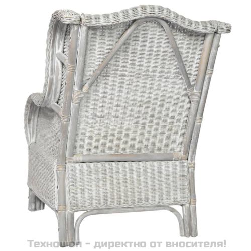 Диван с възглавница, сив, естествен ратан и лен