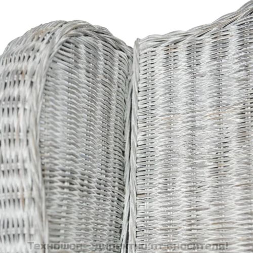 Диван с възглавница, сив, естествен ратан и лен