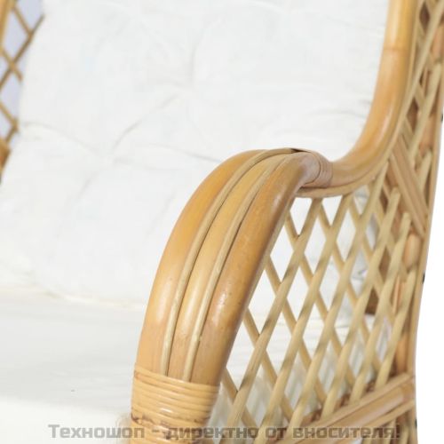 Кресло с възглавница, естествен ратан и лен