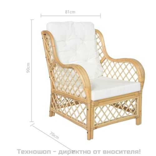 Кресло с възглавница, естествен ратан и лен