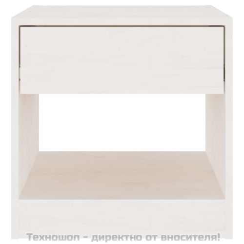 Нощно шкафче, бяло, 40x31x40 см, борово дърво масив