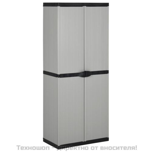 Градински шкаф за съхранение с 3 рафта сиво-черен 68x40x168 см
