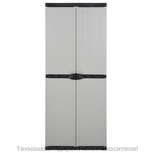 Градински шкаф за съхранение с 3 рафта сиво-черен 68x40x168 см