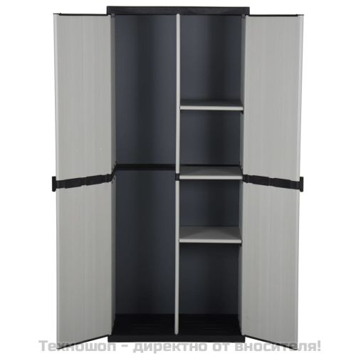 Градински шкаф за съхранение с 3 рафта сиво-черен 68x40x168 см