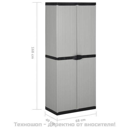 Градински шкаф за съхранение с 3 рафта сиво-черен 68x40x168 см