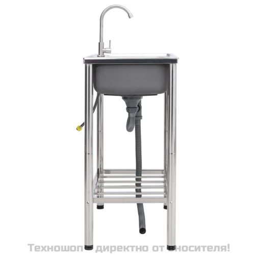 Къмпинг мивка, двойно корито, с кран, неръждаема стомана