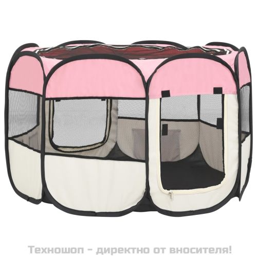 Сгъваема кучешка кошара с чанта за носене розова 90x90x58 см