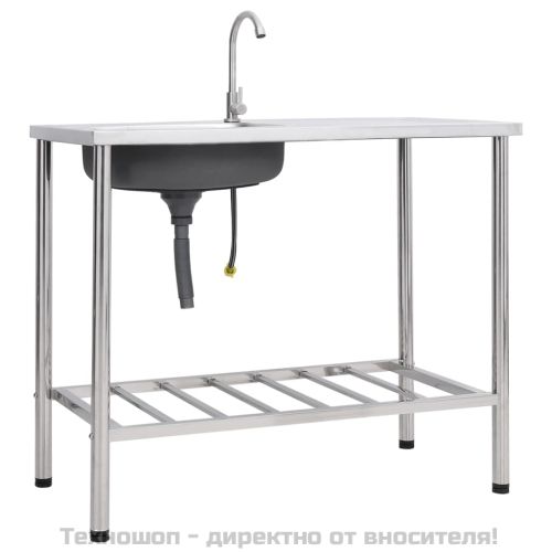 Къмпинг мивка, единична, с кран, неръждаема стомана