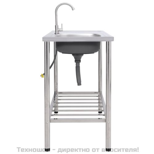 Къмпинг мивка, единична, с кран, неръждаема стомана