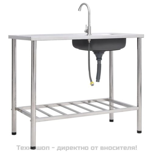 Къмпинг мивка, единична, с кран, неръждаема стомана