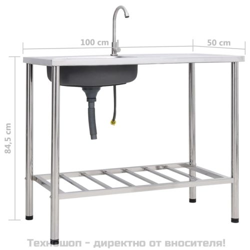 Къмпинг мивка, единична, с кран, неръждаема стомана