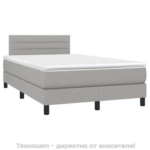 Боксспринг легло с матрак и LED, светлосиво, 120x200 см, плат