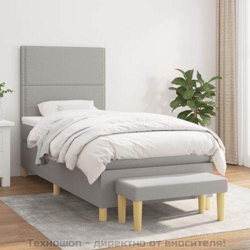 Боксспринг легло с матрак, светлосиво, 100x200 см, плат