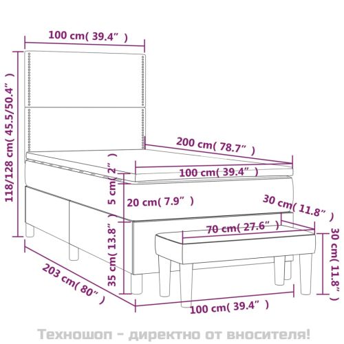 Боксспринг легло с матрак, светлосиво, 100x200 см, плат