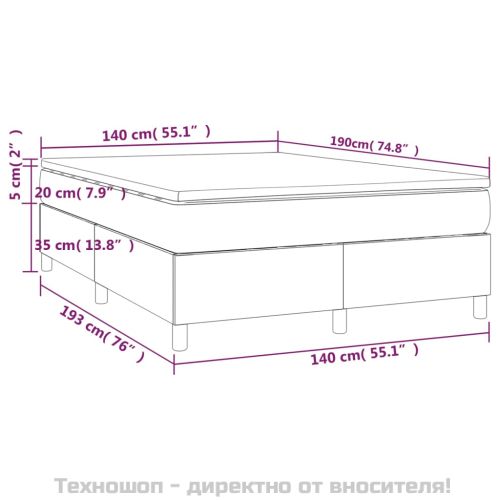 Боксспринг легло с матрак, синьо, 140x190 см, плат