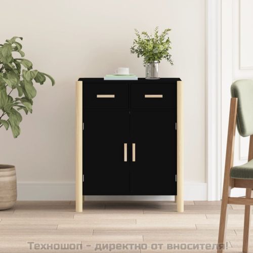 Сайдборд, черен, 62x38x75 см, инженерно дърво