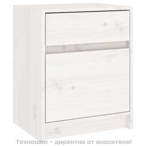 Нощно шкафче, бяло,40x31x50 см, борово дърво масив