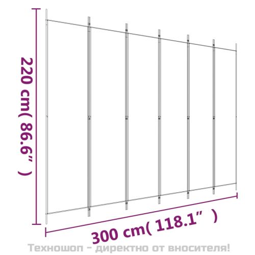 Параван за стая, 6 панела, бял, 300x220 см, текстил