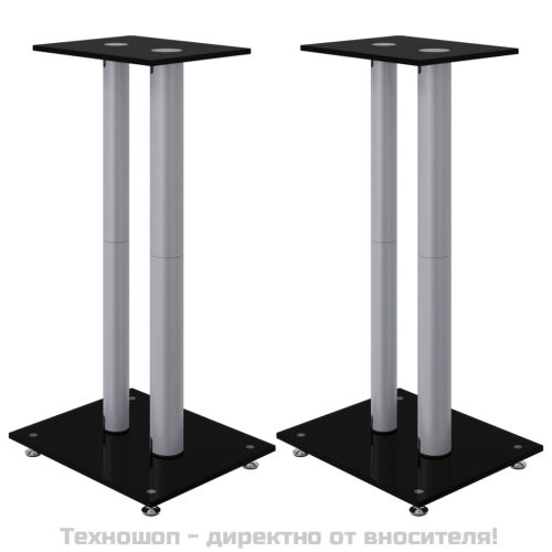 Стойки за тонколони 2 бр сребристо/черно закалено стъкло