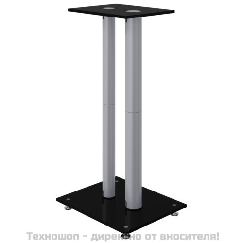 Стойки за тонколони 2 бр сребристо/черно закалено стъкло