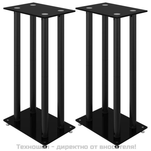 Стойки за тонколони 2 бр черни закалено стъкло дизайн 4 стълба
