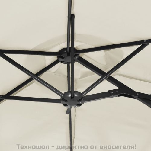 Градински чадър с двоен покрив, пясъчнобял, 316x145 см