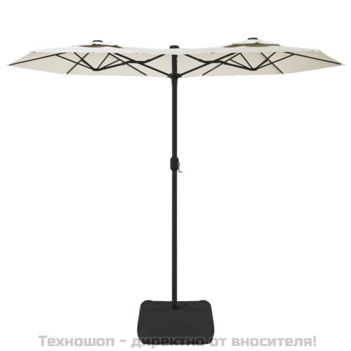 Градински чадър с двоен покрив и LED, пясъчнобяло, 316x145 см