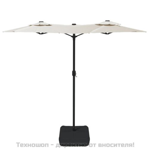 Градински чадър с двоен покрив и LED, пясъчнобяло, 316x145 см