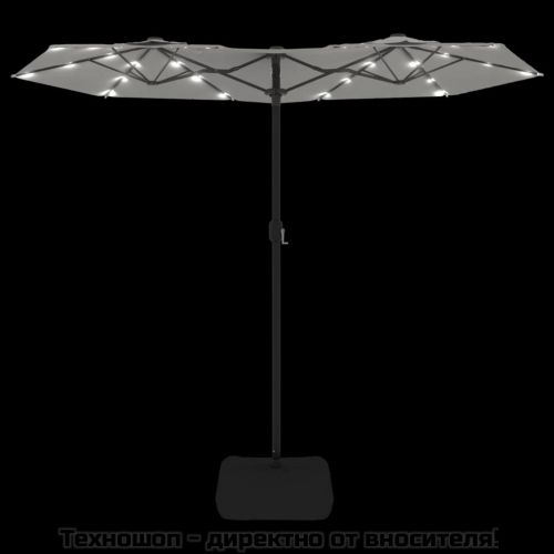 Градински чадър с двоен покрив и LED, пясъчнобяло, 316x145 см