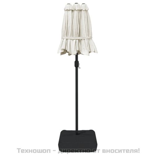 Градински чадър с двоен покрив и LED, пясъчнобяло, 316x145 см