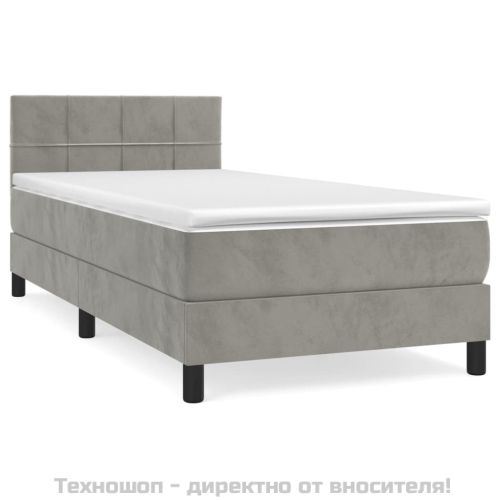 Боксспринг легло с матрак, светлосиво, 90x200 см, кадифе
