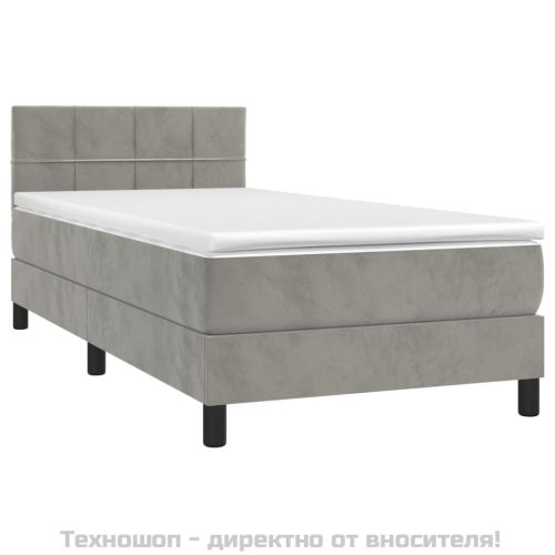 Боксспринг легло с матрак, светлосиво, 90x200 см, кадифе