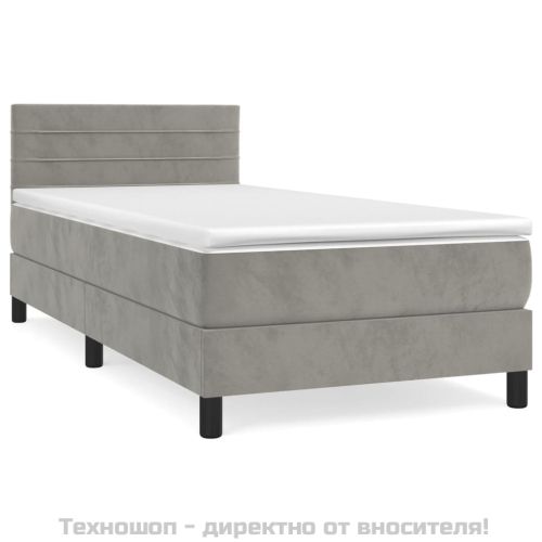 Боксспринг легло с матрак, светлосиво, 90x200 см, кадифе