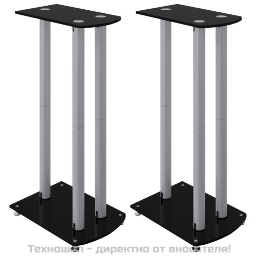 Стойки за тонколони 2 бр черно/сребро закалено стъкло 3 стълба