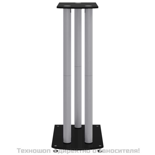 Стойки за тонколони 2 бр черно/сребро закалено стъкло 3 стълба