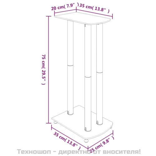 Стойки за тонколони 2 бр черно/сребро закалено стъкло 3 стълба