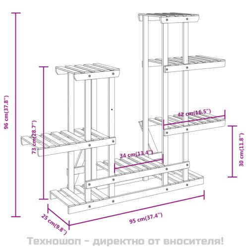 Поставка за цветя, 95x25x96 см, масивна ела