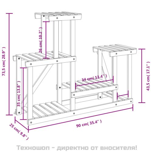 Поставка за цветя, 90x25x73,5 см, масивна ела