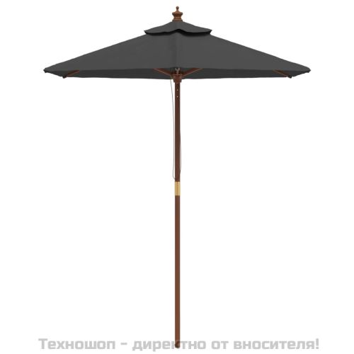Градински чадър с дървен прът, антрацит, 196x231 см