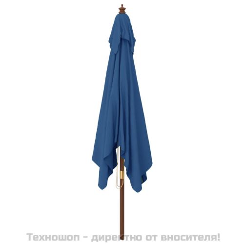 Градински чадър с дървен прът, лазурносин, 300x300x273 см