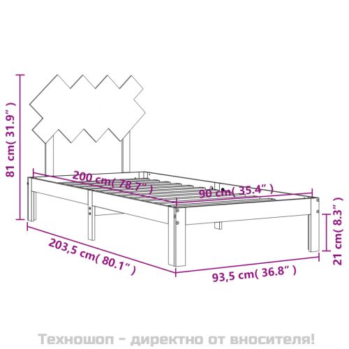 Рамка за легло без матрак, 90x200 см, масивна чамова дървесина