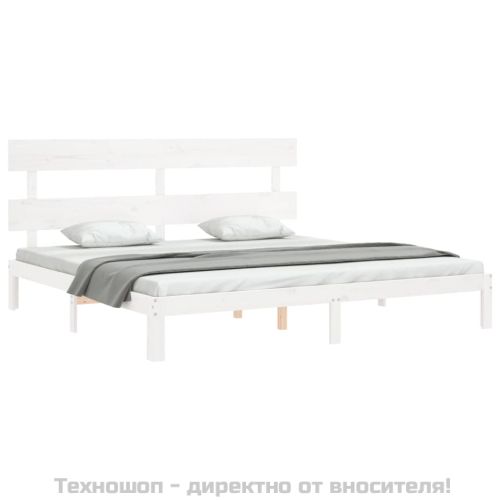 Рамка за легло с табла бяла Super King Size дърво масив