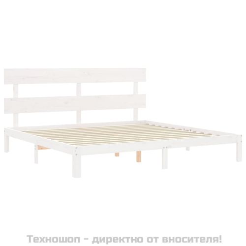Рамка за легло с табла бяла Super King Size дърво масив