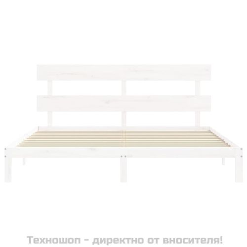 Рамка за легло с табла бяла Super King Size дърво масив
