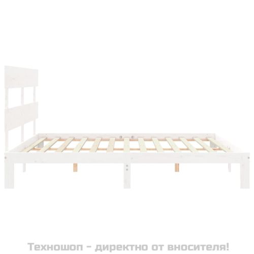 Рамка за легло с табла бяла Super King Size дърво масив