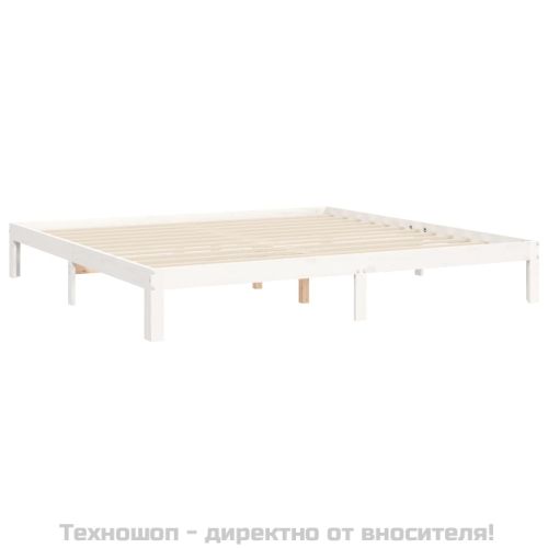 Рамка за легло с табла бяла Super King Size дърво масив