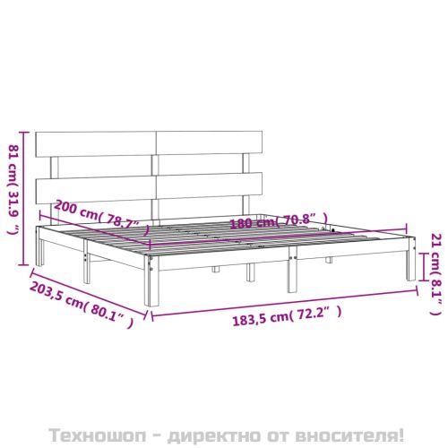 Рамка за легло с табла бяла Super King Size дърво масив