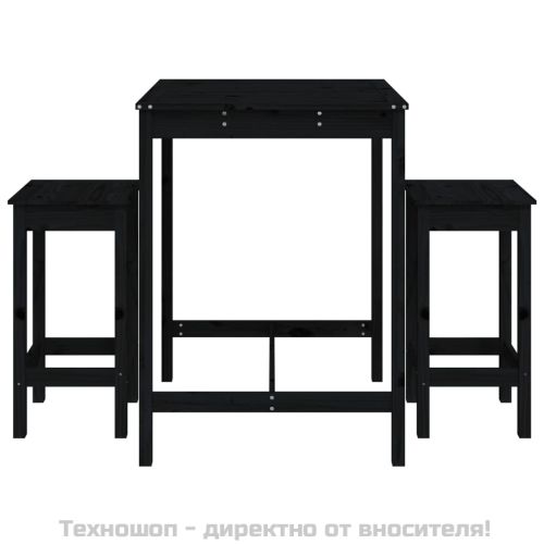 Градински бар комплект от 3 части, черен, масивно дърво бор