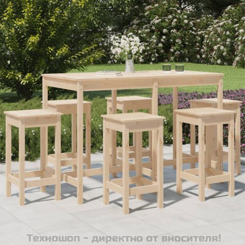 Градински бар комплект от 7 части, масивна борова дървесина